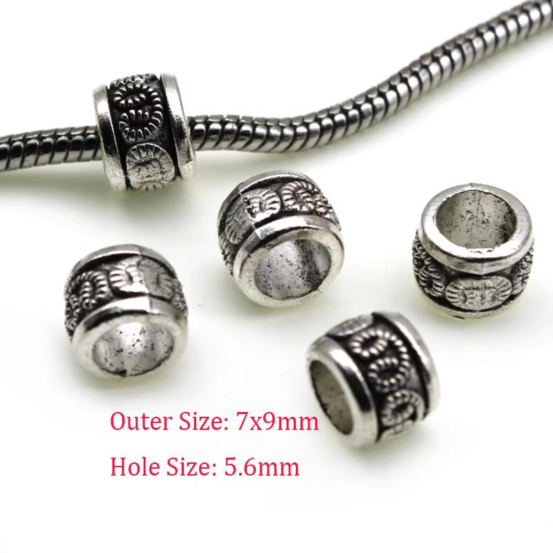 

20pcs/lot Tibetan Silver Metal Big Hole Accessories Loose Tube Spacer Beads Handmade For Bracelet DIY Jewelry Making Supplies