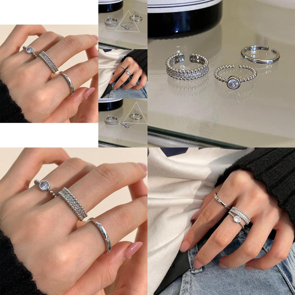 Stylish Korean-inspired Adjustable Copper Ring With Dazzling Rhinestones For Women
