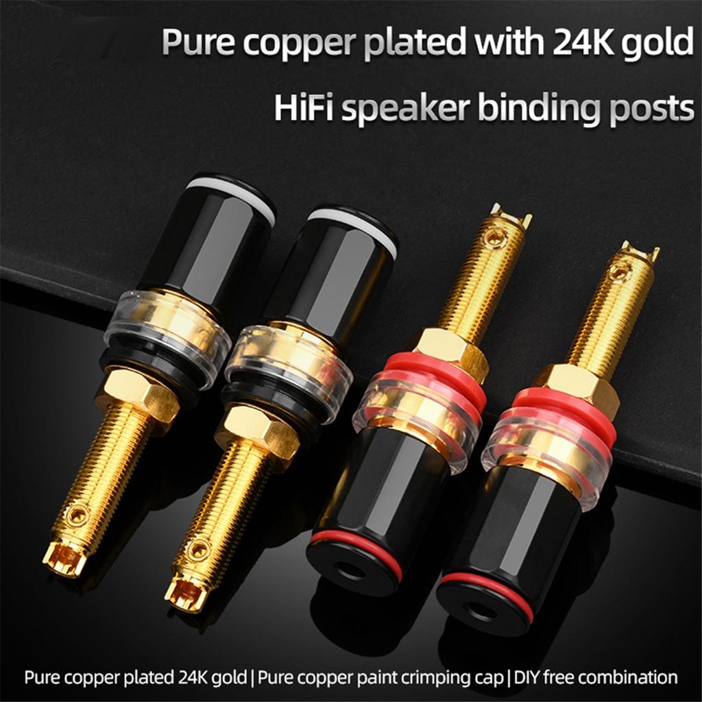 AA58 4Pcs Hifi Speaker Terminal Binding Post Pure Copper Gold Plated Amplifier Connector for Female Banana Jack Plug