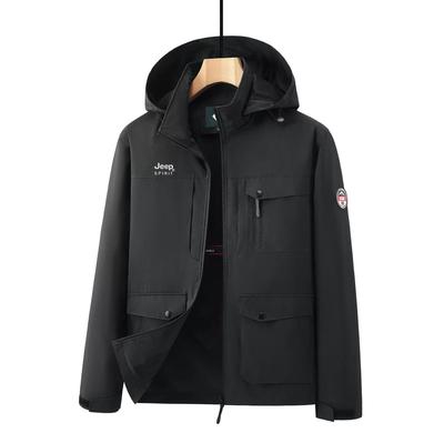 Soft Shell Jacket, Submachine Jacket, Detachable Hat, Windproof Plus Outdoor Sports, Multiple Pockets, Loose Spring and Autumn Jacket