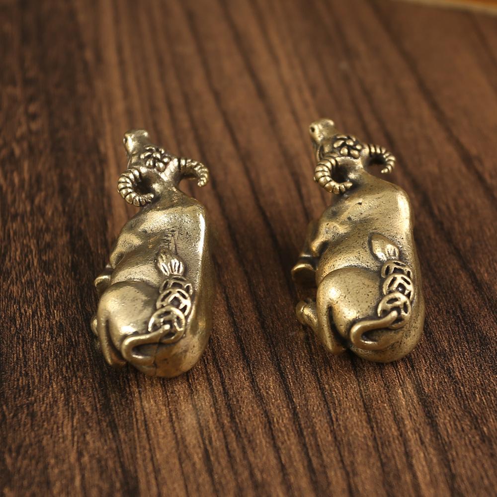 Brass Reclining Cow Ornament Creative Tea Pet Copper Ware Office Tea Table Small Copper Ware Metal Copper Products Pure Copper Zodiac Cow