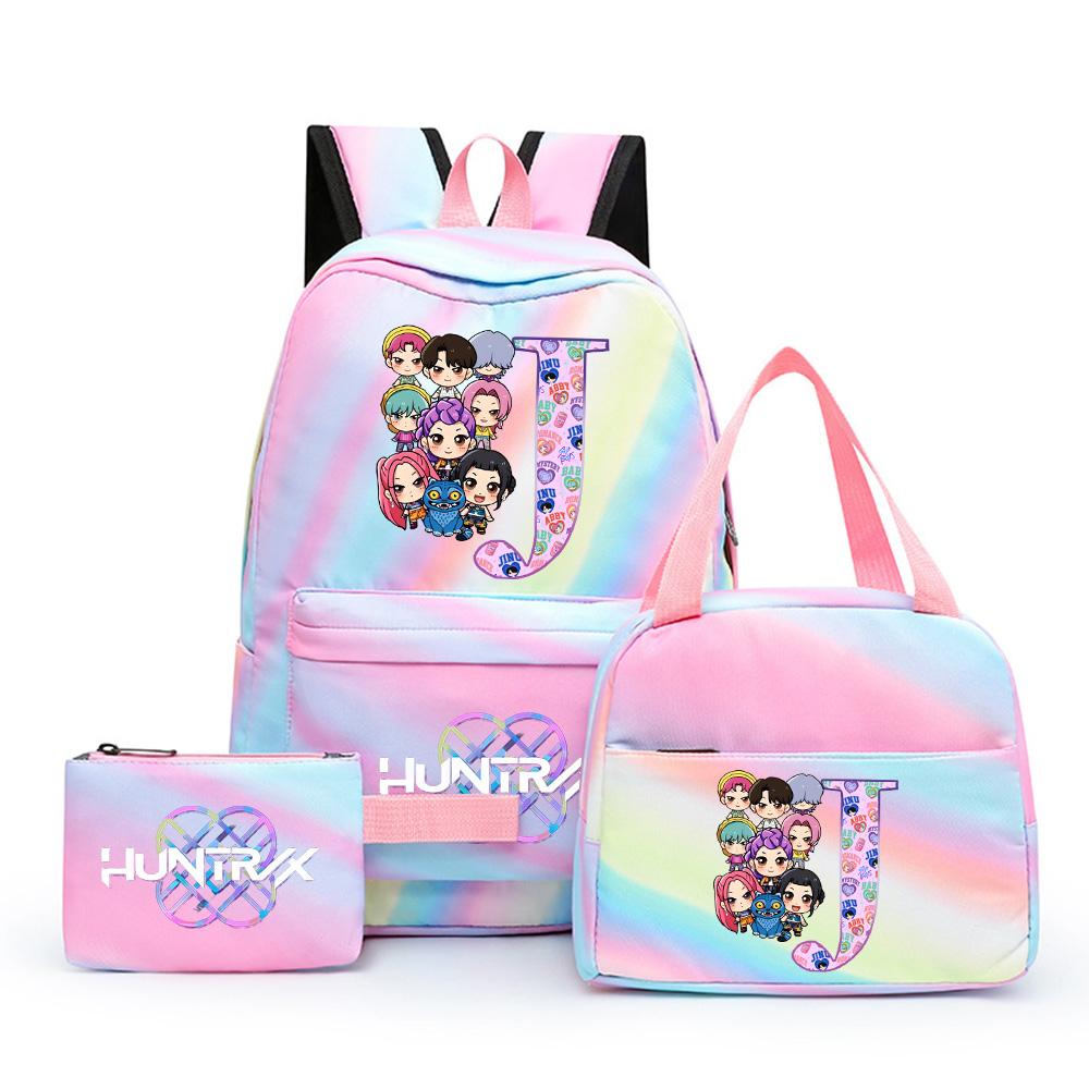 3 Stück/Set NEUER K-Pop bedruckter Rucksack mit Federmäppchen Brotzeittasche für Teenager Mädchen Junge Schultasche Kindergeschenk Große Kapazität Wasserdicht Reisetasche Rucksack