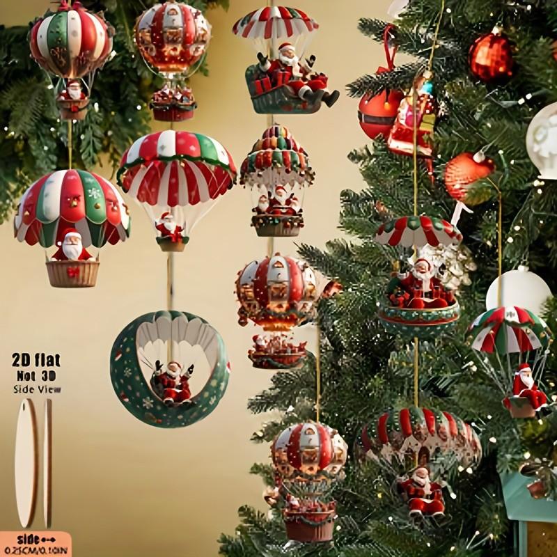 12Pcs Holiday Gift Decoration 2D Santa Claus Parachute Series Handmade Wooden Hanging Ornaments For Home And Garden