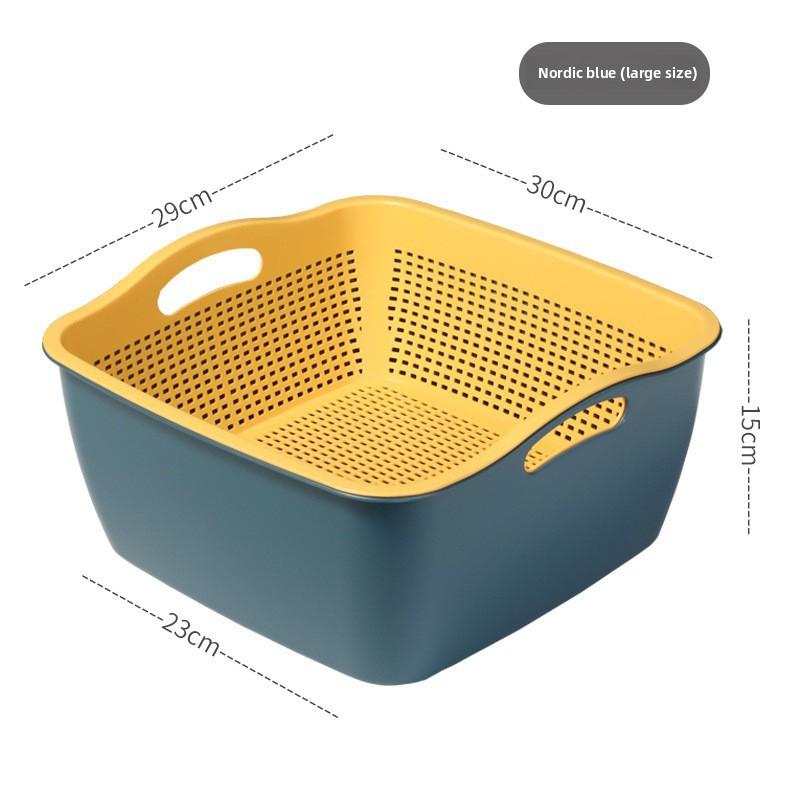 Double-layer Thickened Vegetable Wash Basin Drain Basket Plastic Large Bowl Rack Household Leaking Two-piece Set Dormitory Storage Washing Fruit