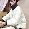 Winter Short Color Block Padded Coat Women Knit Stand Collar Quilted Down Jacket Petite Outerwear