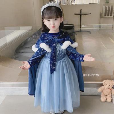 2025 Winter Frozen Elsa Princess Long-Sleeve Dress for Girls