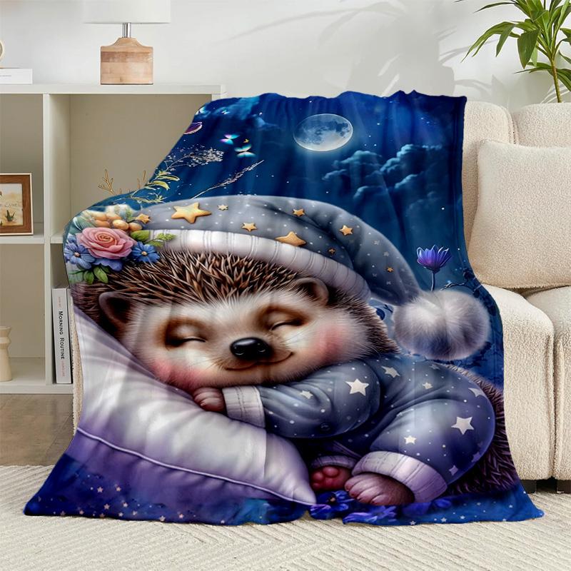 1PC Sleepy Hedgehog Dreams Flannel Blanket Gift, Suitable for Both Men And Women, Soft Ideal for Beds And Sofa, Birthday Or Christmas Gift