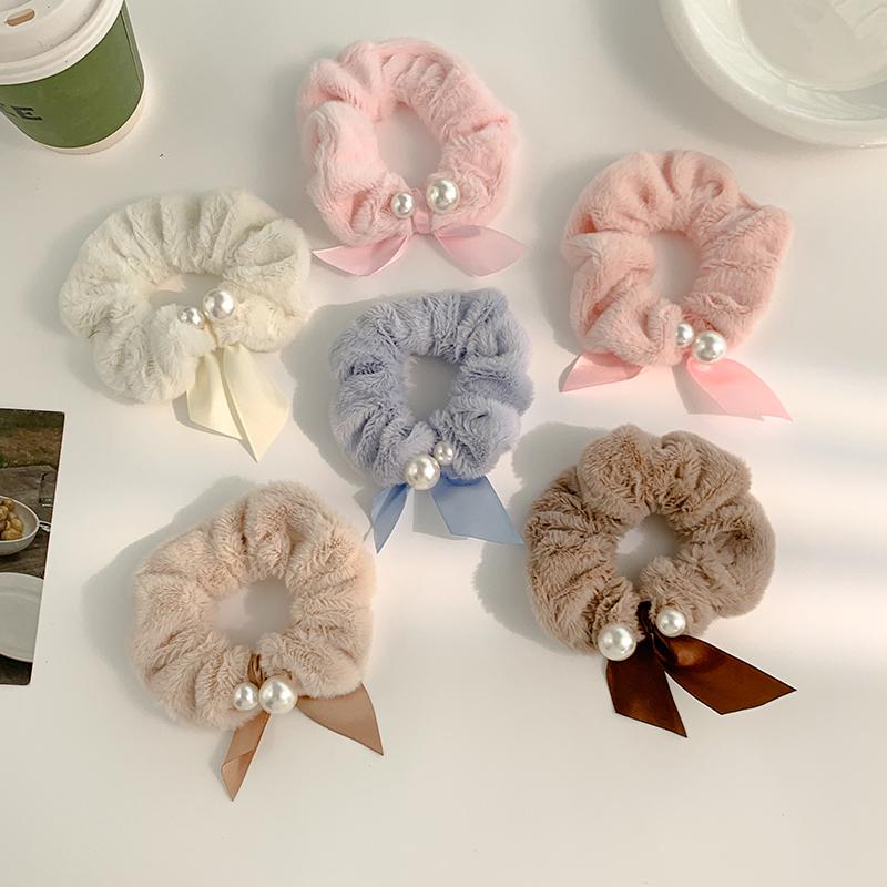 Nové Sladké Perlové Plyšové Gumičky do Vlasů Vázanky Ženy Ohon Stuhy Elastická Gumička do Vlasů Scrunchies Páska Dívčí Vlasové Doplňky