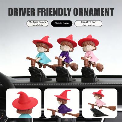 Ornement de balai de sorcier à dérive Ornement amusant à mouvement activé Voiture volante dynamique Décor de tableau de bord Cadeaux fantastiques pour les passionnés Décor d'intérieur de véhicule