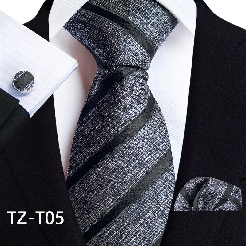 2025 Men's Retro Stripe Solid Tie, Pocket Square & Cufflinks Set