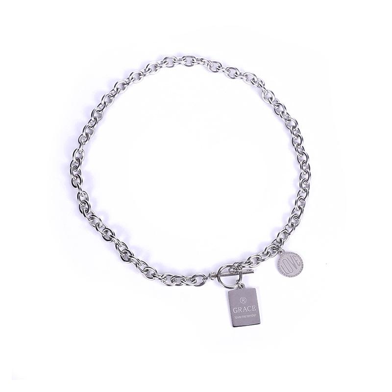 

Trend Titanium Steel Square Letter Necklace Clavicle Chain Accessories Men s Long Sweater Accessories Hip Hop ins Jewelry