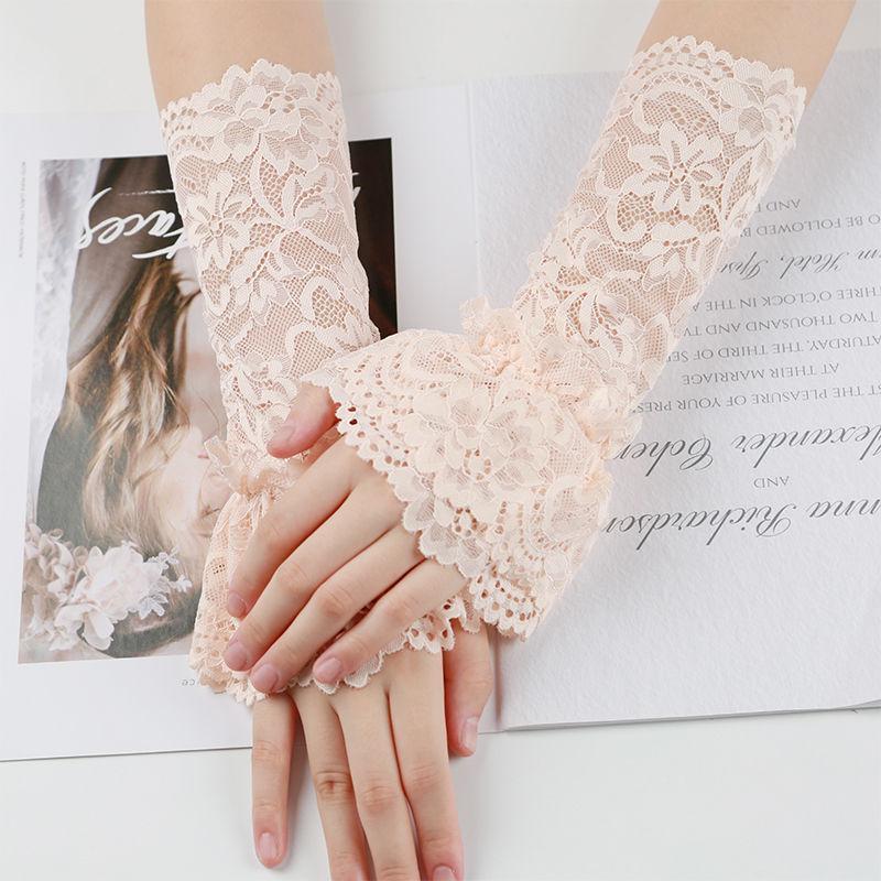 Summer Sunscreen Gloves Women's Lace Long Anti UV Sleeves Ice Silk Sleeves Thin