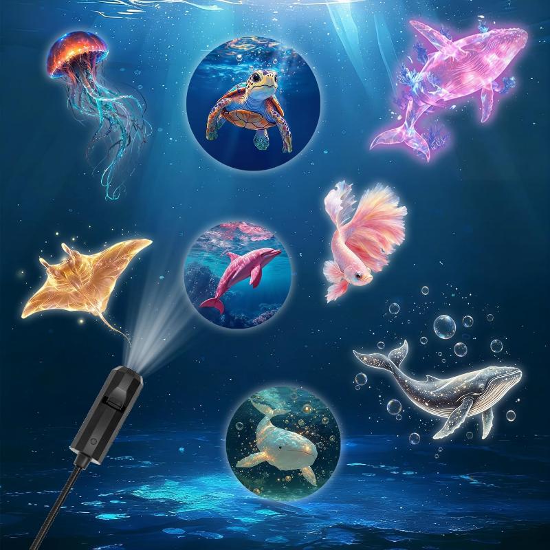 Led Usb Projector Light Ocean Projection Lamp With 8Pcs Marine Life Light Panels Ceiling Decorative Night Light
