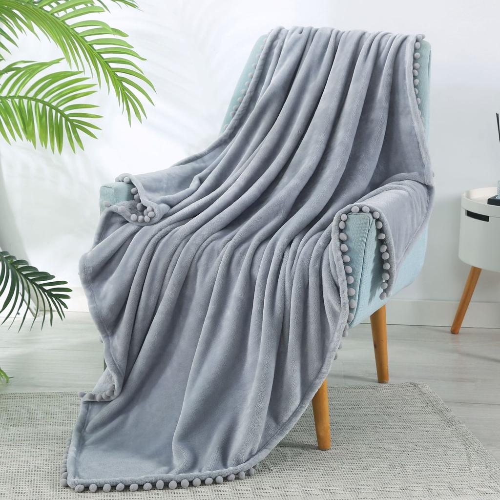 Winter Flannel Tassel Ball Blankets for Beds Warm Lightweight Plush Fleece Sofa Cover Decor European Style Solid Shawl Blanket