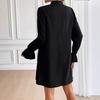 Women's Spring New Tie-up Beaded Long Sleeve Loose Solid Color Dress