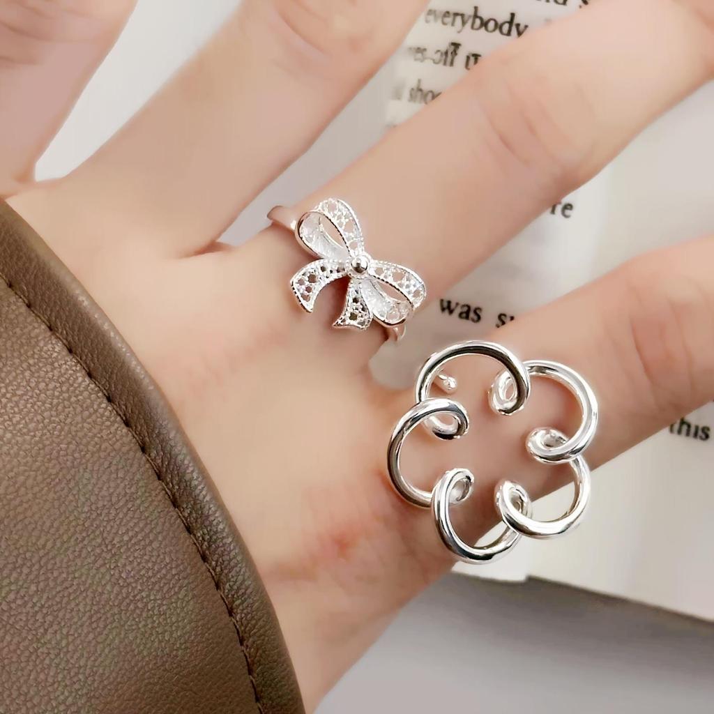 Fashionable Adjustable Open Flower Ring: Women's Sweet Bow, Niche Design for Index Finger