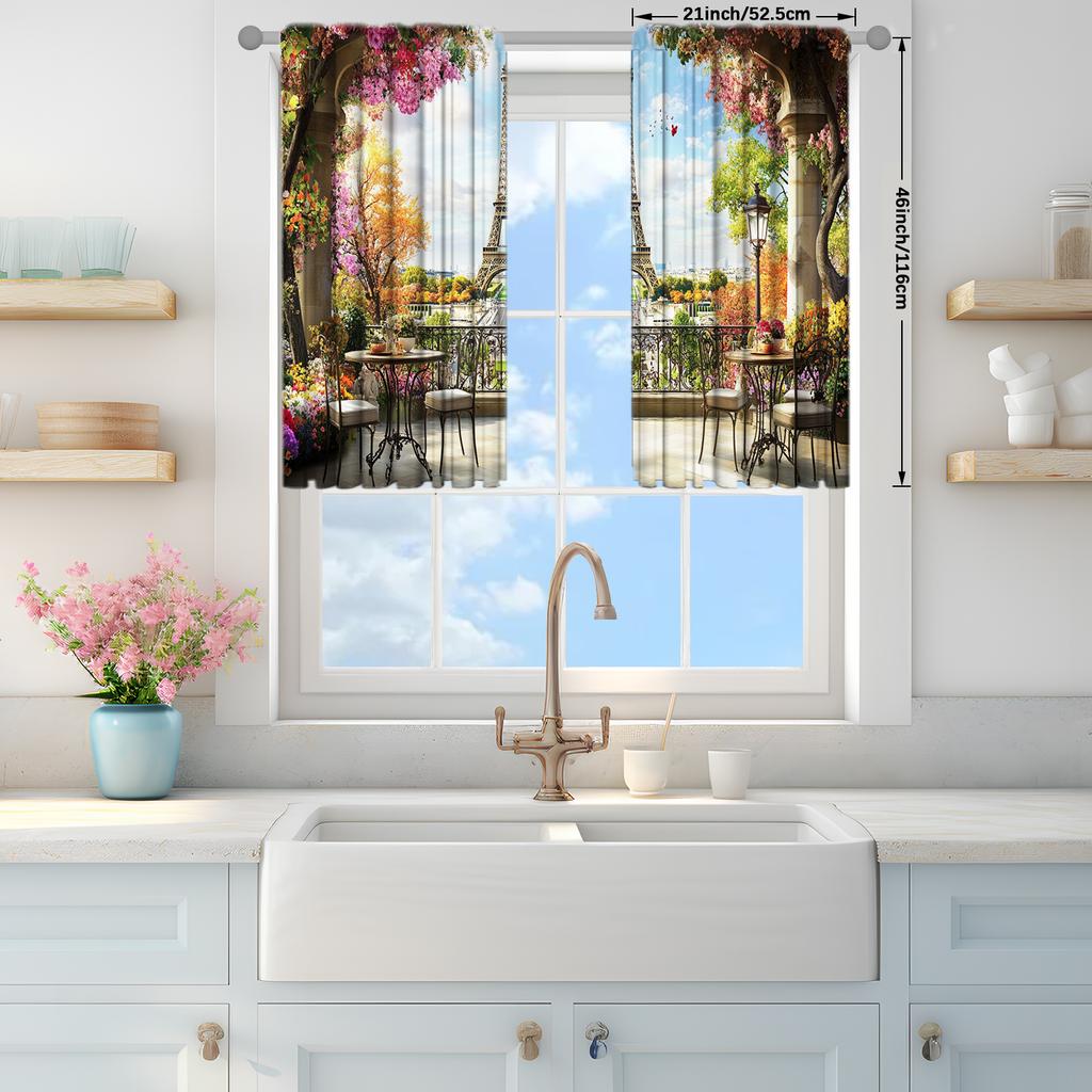 2 Stück Berühmter Eiffelturm Bedruckter Vorhang für Heimdekoration - Stangentaschen-Fensterbehandlung für Schlafzimmer, Büro, Küche, Wohnzimmer