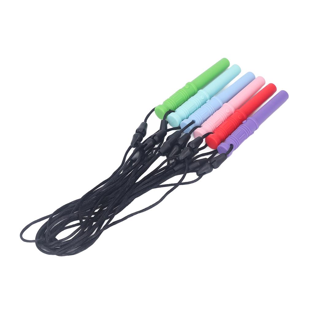 6pcs Cylinder Chew Necklace Teether Biting Soothing Food Grade Silicone Sensory Chew Necklace Pendant for Children
