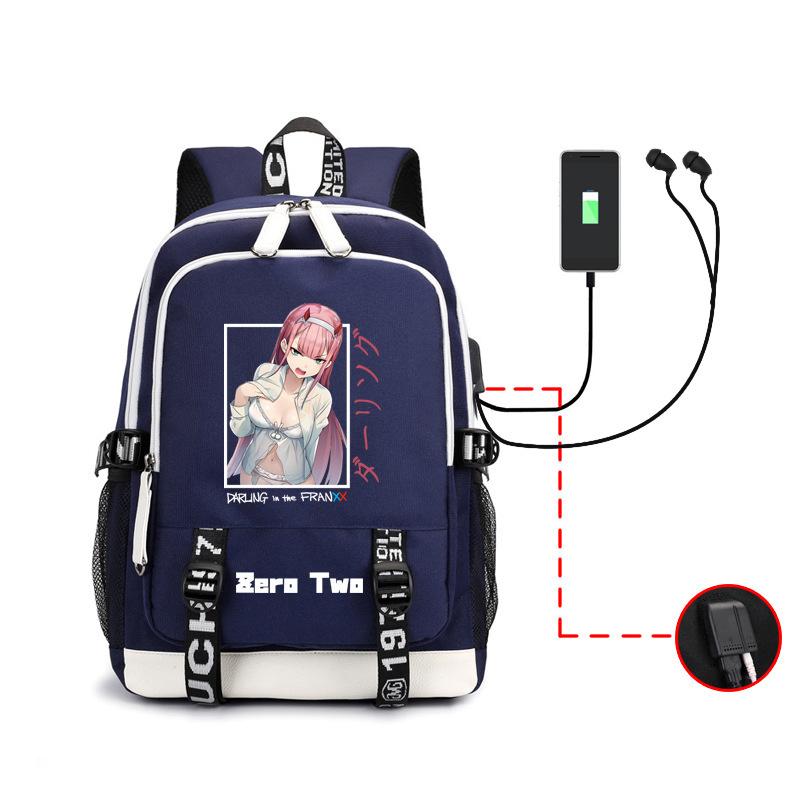 Arling In The Franxxx Anime Printed Backpack Male And Female Usb Large Capacity Charging Headphones School Bag