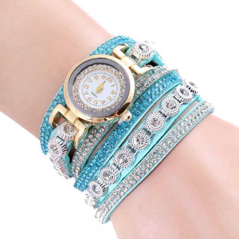 Women's Rhinestone Wrap Bracelet Watch - Casual Fashion Quartz with Leather Strap