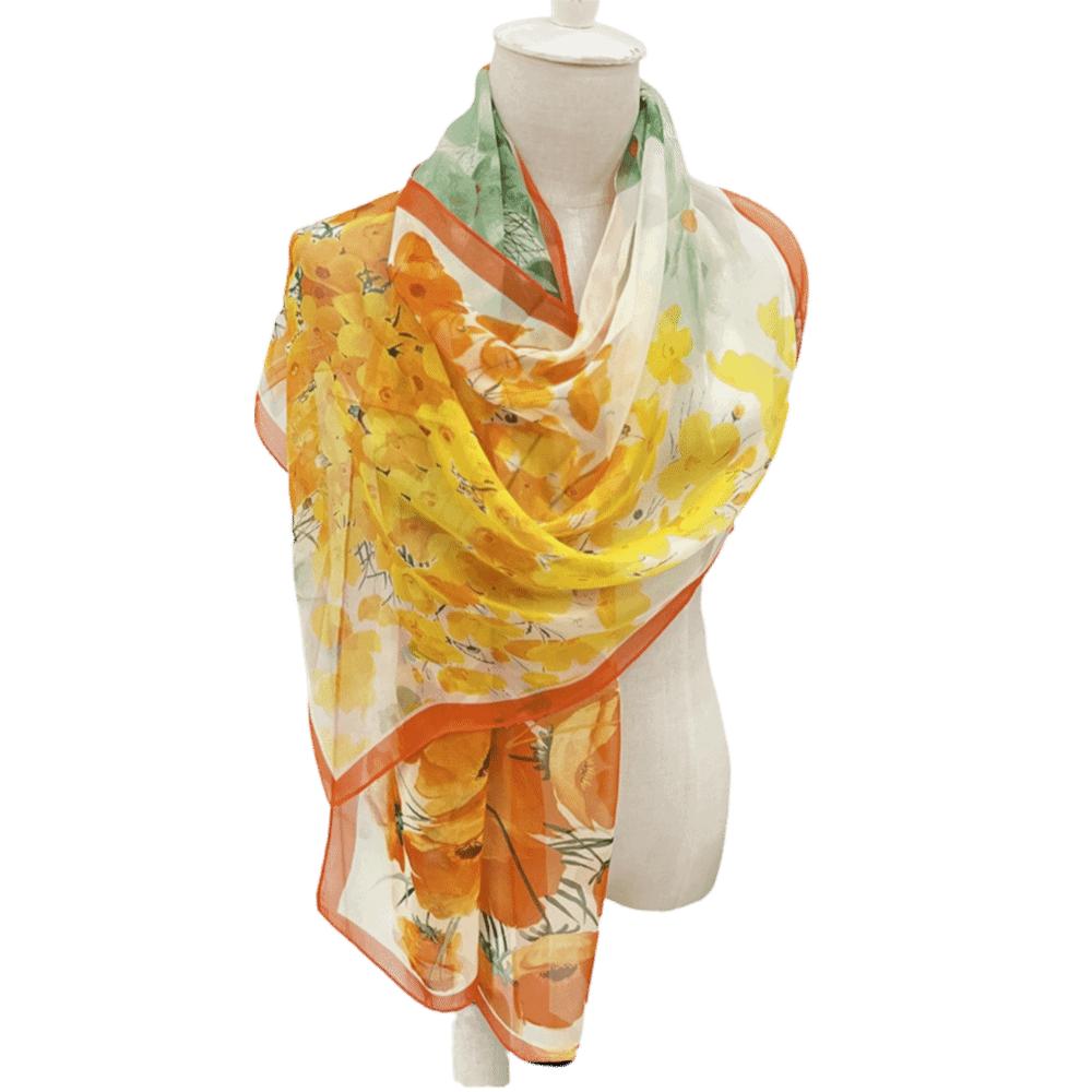 Embroidered Silk Scarf Breathable Long Wraps Summer Beach Shawl  for Women
