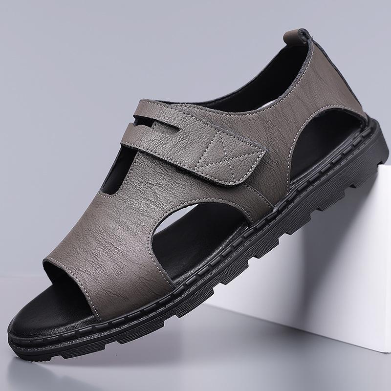 

Sandals men s 2025 summer new breathable trend Velcro casual wear driving beach shoes 2025 38 серый
