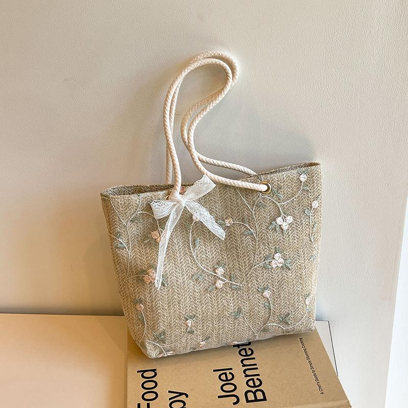 Woven bag new summer niche design bucket bag small fresh simple lace woven bag