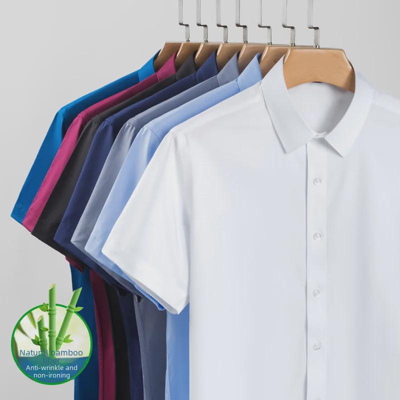Pánská jednobarevná košile s krátkým rukávem z bambusového vlákna - Business Casual, Nežehlivá, Proti vráskám, Pružná