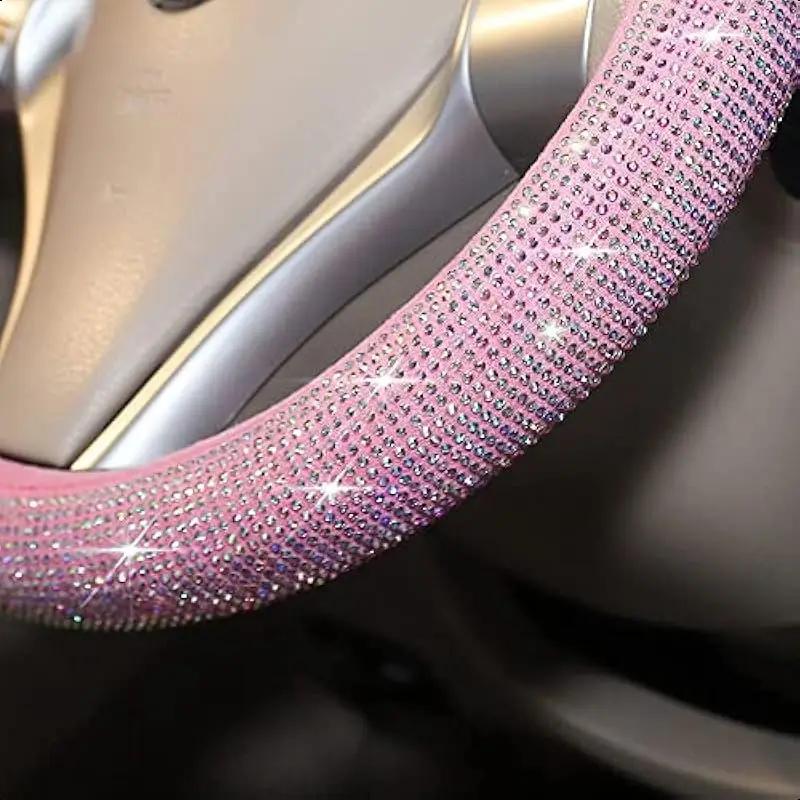 1 pc  Car steering wheel cover pink full diamond inlaid diamond hot diamond without inner ring steering wheel cover
