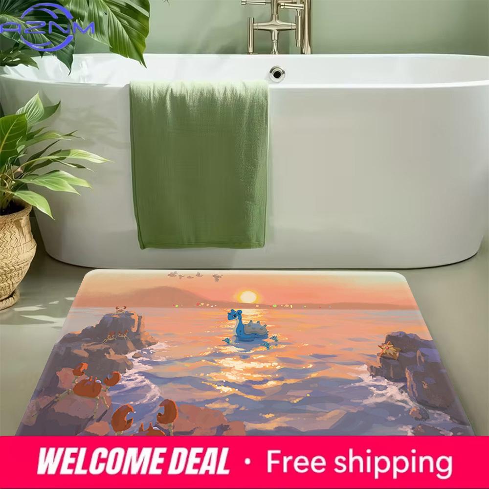 Sunset Beach Lapras Pokemon Print Soft Non-Slip Absorbent Doormat Rug Indoor Home Bathroom Entryway Floor Decor Mat