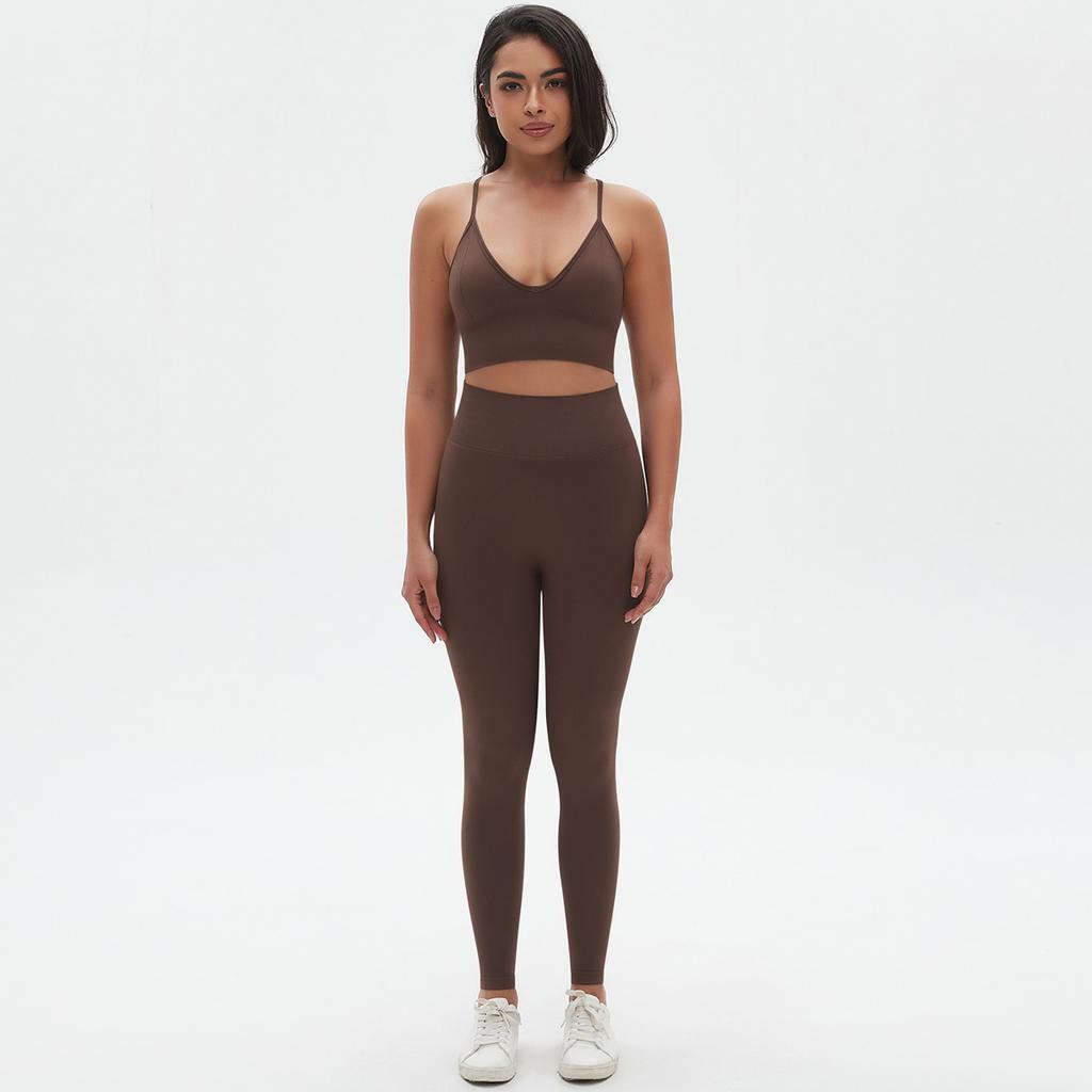 New High Waist And Hip Lifting Tight Pants Set With Strap, Beautiful Back, Sports Bra Set, Fitness Seamless Quick Drying Yoga Two Piece Set, Women'S