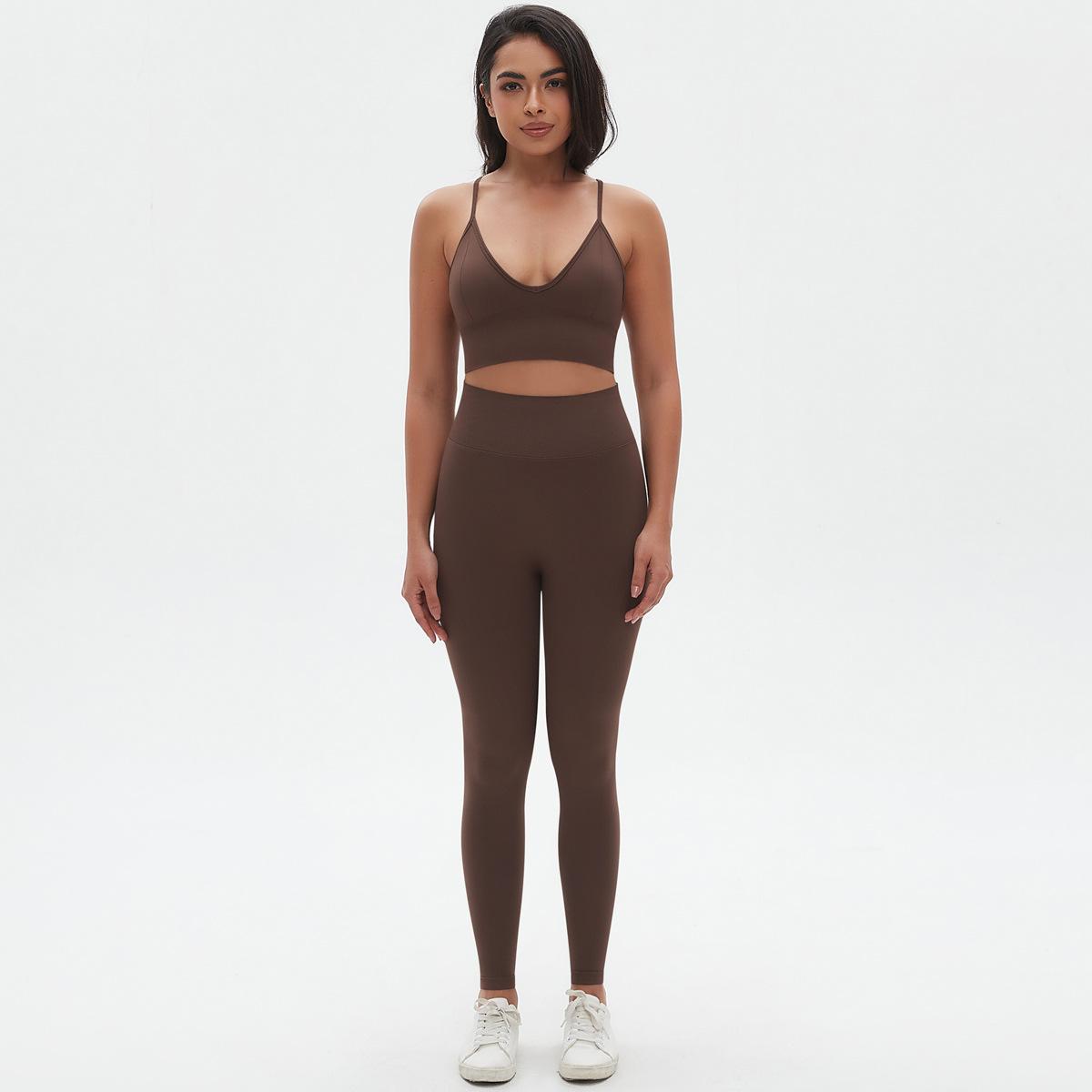 

Новый комплект облегающих брюк с высокой талией и эффектом лифтинга бедер со шлейкой, красивая спина, комплект спортивного бюстгальтера, бесшовный фитнес-комплект для йоги из двух предметов с быстрой сушкой, женский L