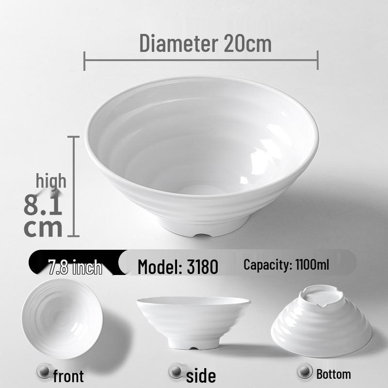 A5 White Melamine Noodle Bowl for Commercial Use – Porcelain-Style Spicy Hot Pot and Wonton Bowl