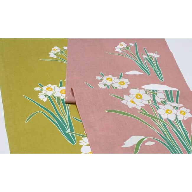 Sen No Anbo Tenugui "Setchuka Karashi" - Hand-dyed 100% Cotton Tokka, Made In Japan, 35cm X 100cm - Narcissus, Symbol of Good Luck, Interior, Kendo