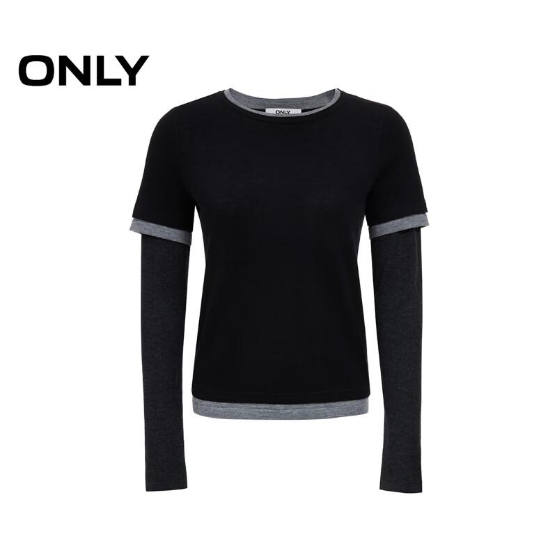 Only Women's Layered Color Block Round Neck Knit Sweater