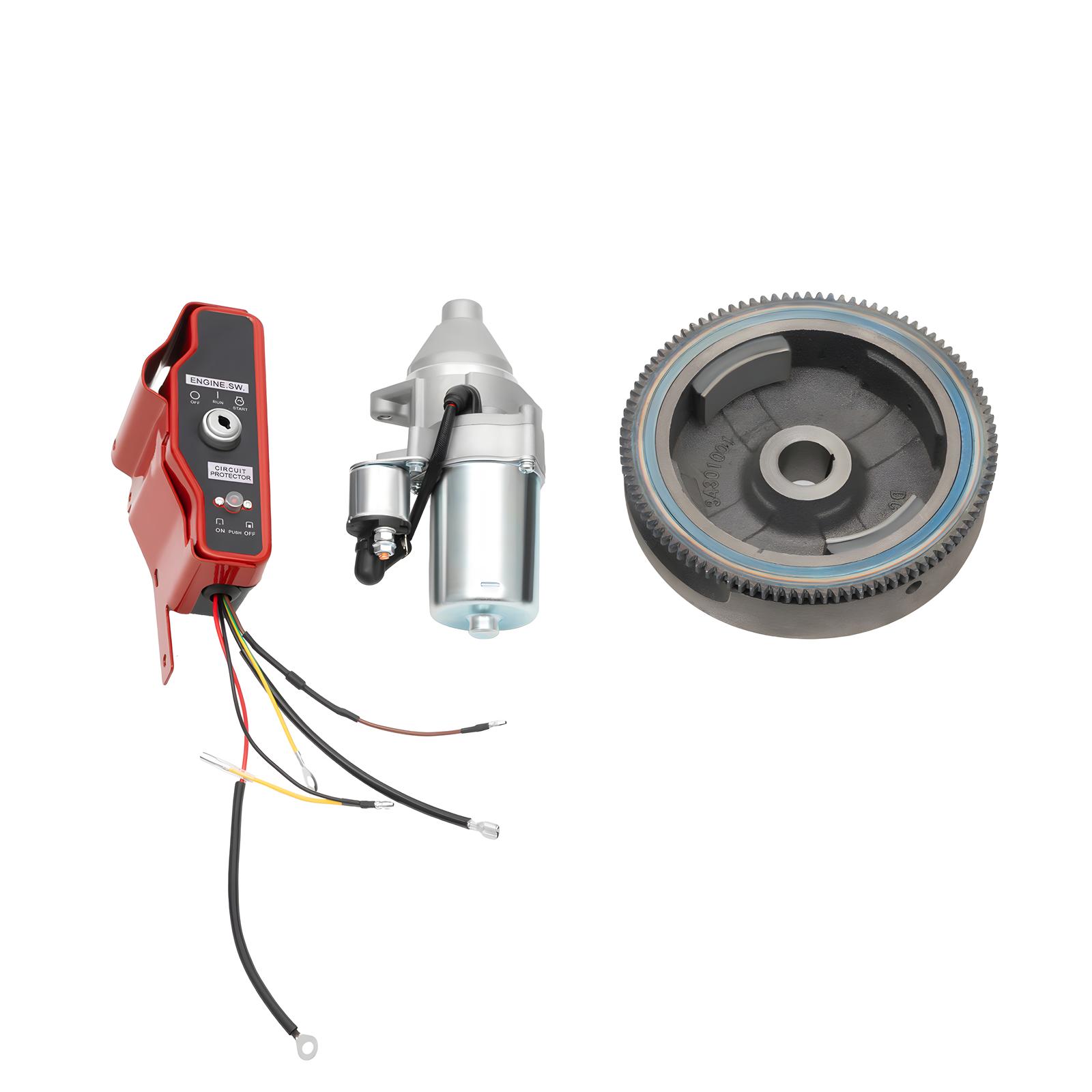 Electric Start Flywheel Kit Aluminum Iron Silver Starter Motor Direct Replacement with Solenoid Key Switch Box серебряный