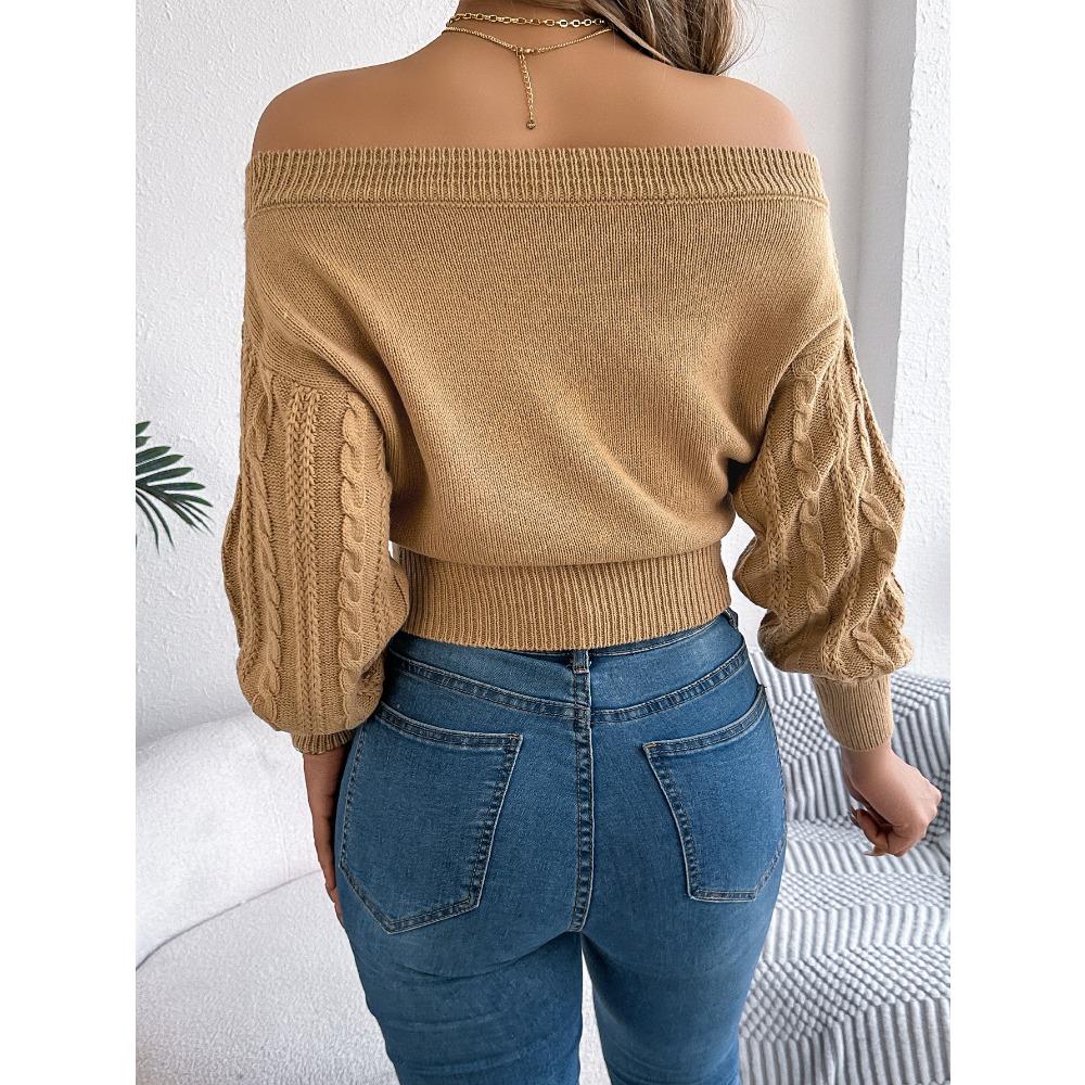 Women's Knitted Sweater Casual Solid Colour Off-the-Shoulder Long-Sleeved Pullover Sweatshirt