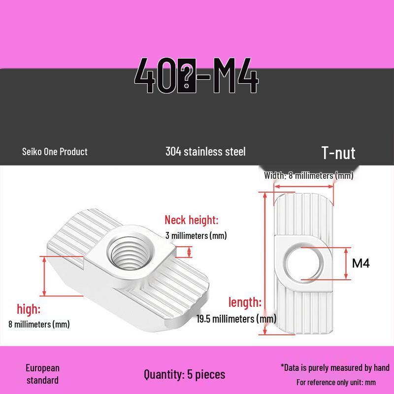 Dadi per Profilati di Alluminio a T-Slot Standard Europeo: Dadi ad alette M3-M8, Tipi 20/30/40/45.