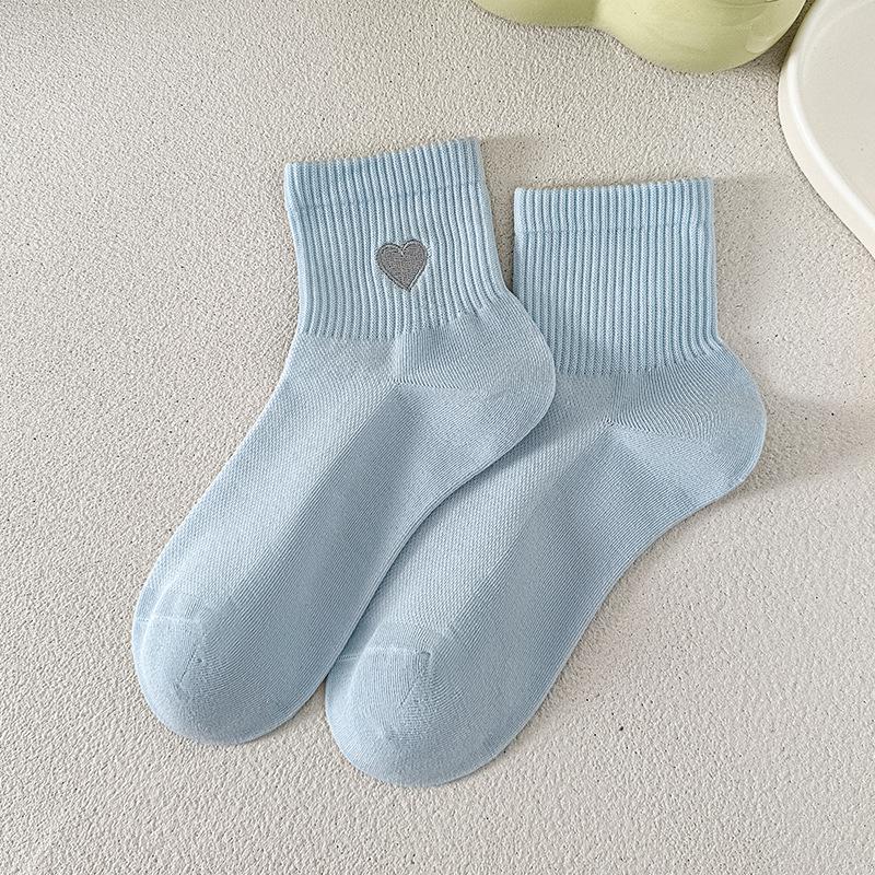 Damen Sommer Atmungsaktive Baumwollsocken mit Herzstickerei