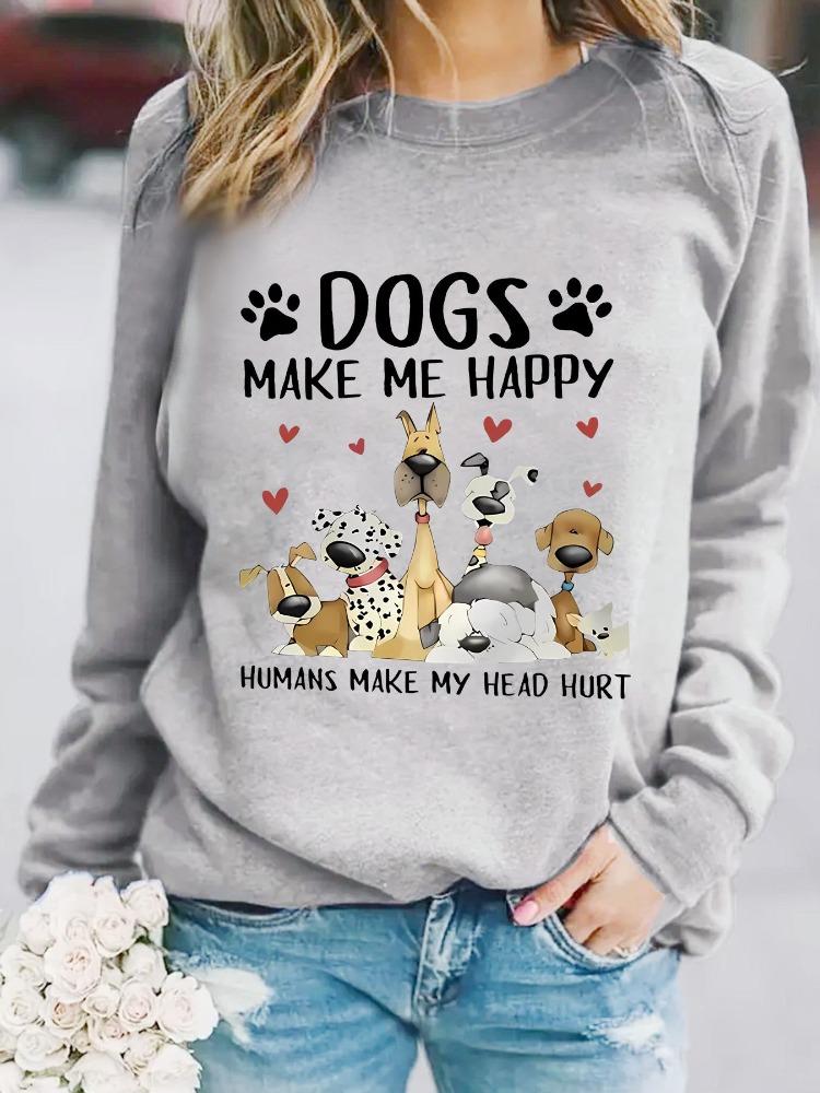 

Женский повседневный пуловер с длинным рукавом и принтом собаки, круглый вырез, осень-зима, европейско-американский, трансграничный свитер Small серый