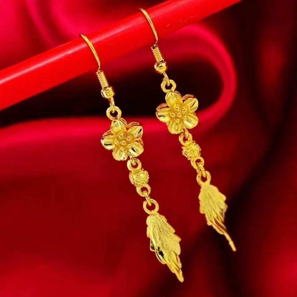Gold Plated Vietnam Sand Gold Flower Tassel Earrings Female Fashion Wedding Earrings Festive Leaf Earrings Gift Gold Shop Style Earring