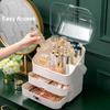 3 Tiers Makeup Organizer Holder Cosmetic Storage Box with Dust Free Cover Portable Handle 2 Rroomy Drawers