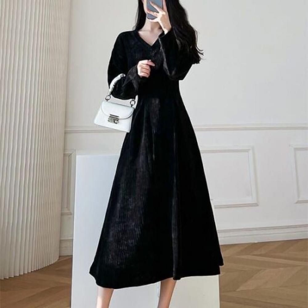 NaVaVa Women Corduroy V Neck Long sleeVe Dress No881