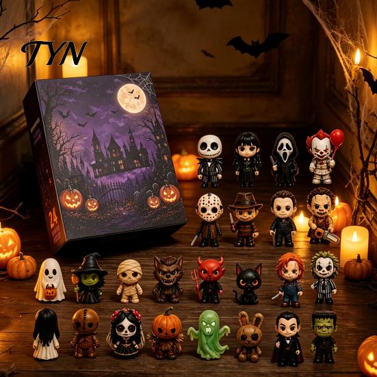 Hanging Halloween Decorations Advent Calendar 2026, 24 Days Countdown with 2D Flat Spooky Party Favors Acrylic Mini Figures, Collectible Surprise