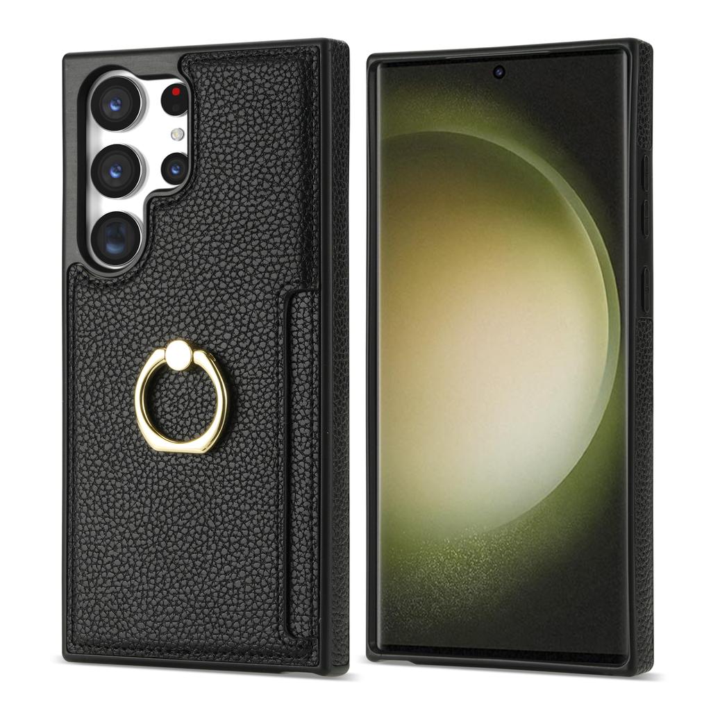 Leather Case For Samsung Galaxy S25 Edge S24 Ultra S23 Ultra S22 Plus S21 FE A54 A14 A53 A13 Ring Holder Cards Solt Phone Cover