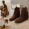 Retro fringed short boots for women~ Winter 2025 new versatile willow nail short boots fashionable British western boots