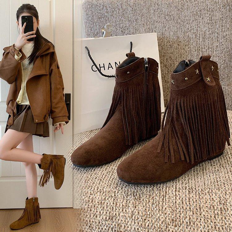 Retro fringed short boots for women~ Winter 2025 new versatile willow nail short boots fashionable British western boots