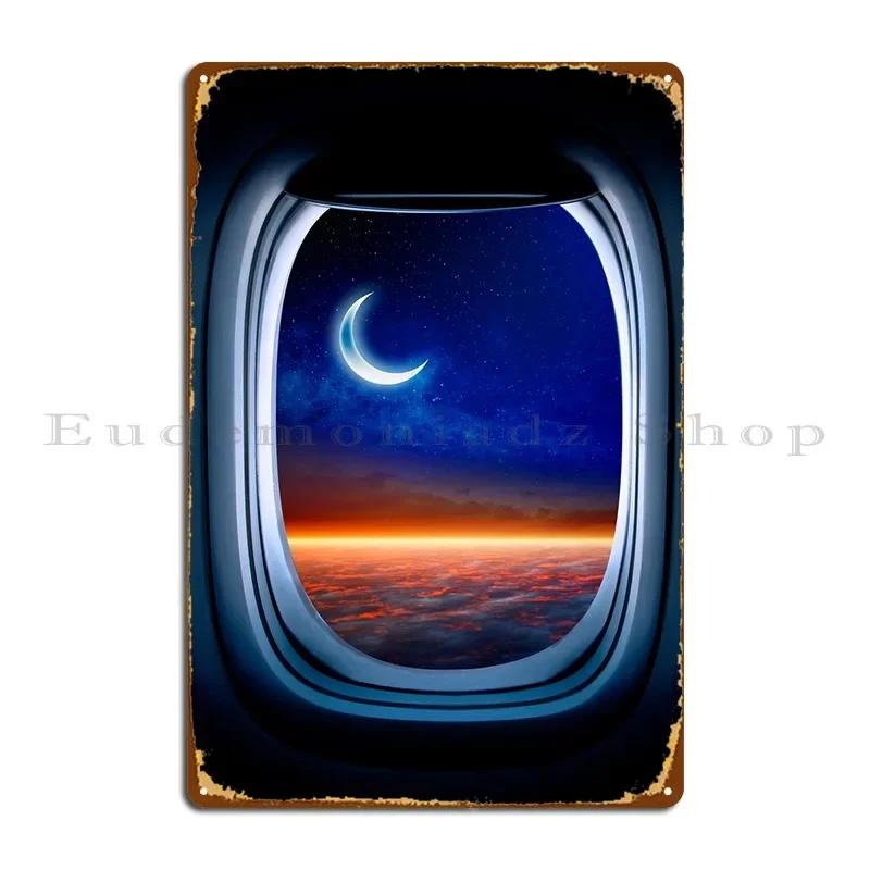 Airplane Porthole Moon Metal Plaque Iron Vintage Club Garage Customize Tin Sign Poster 20x30cm(7.8x11.8inch)