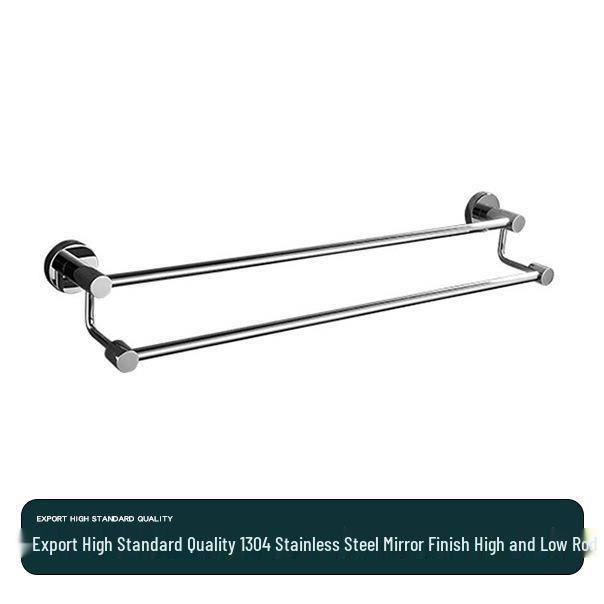 Stainless Steel Bathroom Towel Rack Set with Mirror Shelf & Nail-Free Installation