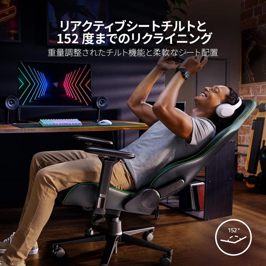 Razer Enki Black Gaming Curved Form High Density Foam Environmentally Friendly EPU Synthetic 152 Full Metal 4D Memory Foam Head Cushion Equipped with